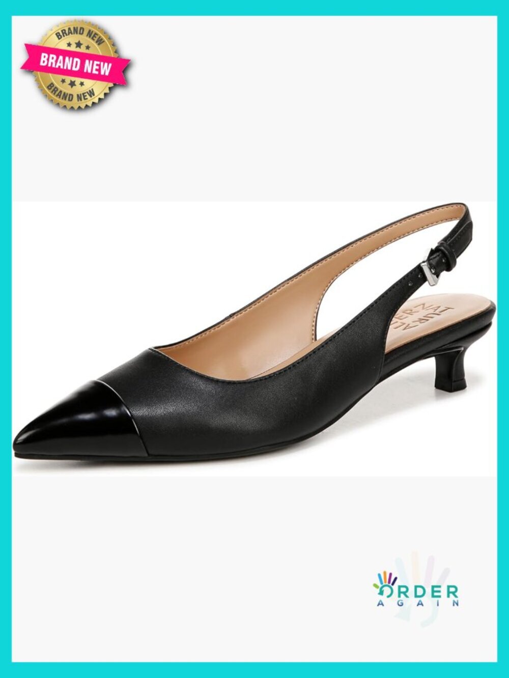 Cap Toe Slingback Kitten Heel Pointed Toe Pumps Chic Comfortable Work Shoes